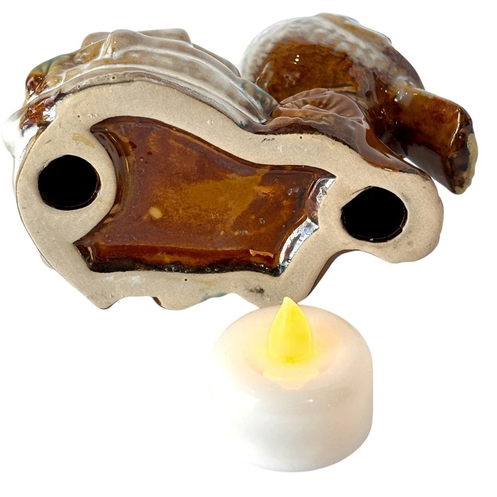 Majolica Style Ceramic Songbird Nest Votive Tealight Candle Holder Vintage